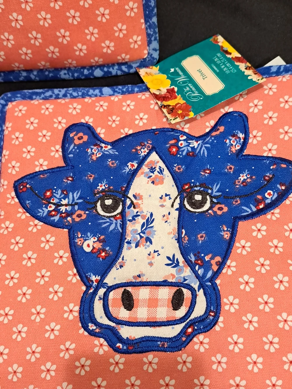 Set Of NWT Pioneer Woman Pot Holders/trivets. Blue Cow/red Floral. 10 X 10.